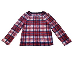 Madewell Brushed Plaid Pullover Wool Blend Womens Small Boxy Red White B... - £18.59 GBP