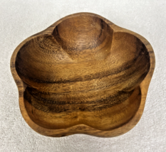Vintage Monkey Pod Wood Hand Crafted Flower 5 Lobed Star Bowl Dish Sticker - $12.38
