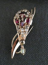 1950&#39;s Vintage M&amp;S Signed 12K Gold Filled Rhinestone Crystal Swirl Pin Brooch - $14.49