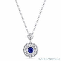 0.35 ct Oval Cut Blue Sapphire &amp; Round Diamond 14k White Gold Necklace &amp; Pendant - £694.97 GBP