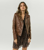 Womens Stylish Brown Motorcycle Leather Jacket Festive Wear Lambskin  Real - £82.84 GBP