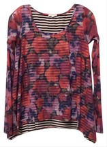 Anthropologie Weston Wear Sheer Floral Stripes Layered Mesh Knit Top Str... - $19.99