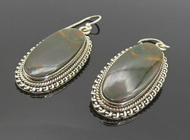 925 Sterling Silver - Vintage Bloodstone Jasper Twist Dangle Earrings - EG3750 - £36.30 GBP