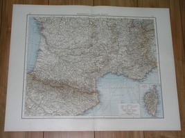 1896 Antique Map Southern France Aquitaine Languedoc Cote D&#39;azur Pyrenees Bearn - £18.68 GBP