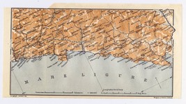 1906 Antique Map Of Vicinity Of Genoa Chiavari / Spezia / Liguria / Italy - £16.94 GBP