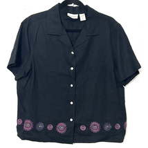 Kim Rogers Shirt Womens PL Button Short Sleeves Flower Embroider LagenLook - £17.64 GBP