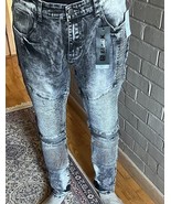 CJ Black Premium Jeans Mens 34x30 Moto Skinny Flex Zippers Black Acid Wash - $34.69 CAD