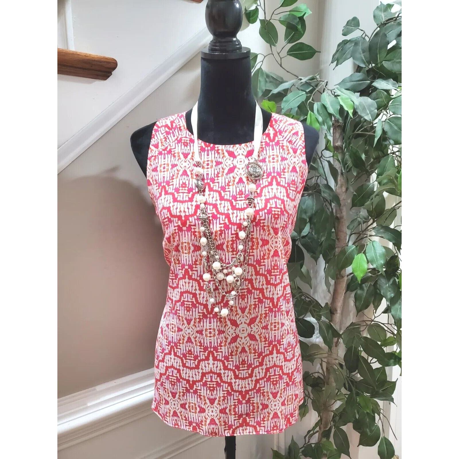 Willi Smith Women Red 100% Polyester Round Neck Sleeveless Casual Shirt Size L Item image 9