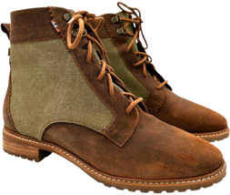 TOMS Women&#39;s Waxy Brown Suede/Dusty Olive Washed Canvas Nolita Boots size 9 - $357.05 MXN