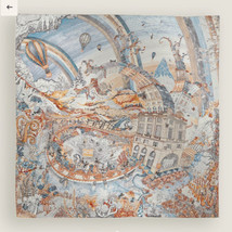 Hermes Scarf Les Folies du Faubourg 90 cm silk light blue orange Carre t... - $733.19