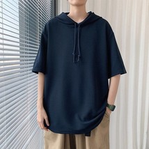 korean men hoodie Hooded Short-sleeved T-shirt,Men&#39;s Hoodie Korean Fashion Haraj - £47.27 GBP