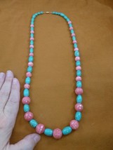 (v465-6) 30&quot; long Pink Rhodochrosite gemstone + teal Turquoise beaded Necklace - £227.94 GBP