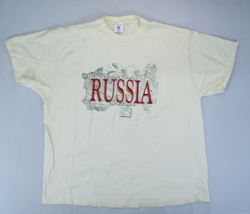 Vintage Russia Map Tourist T Shirt Size 2XL Tan Heather Travel Spellout - $18.95