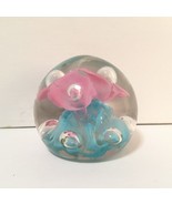 Pink flower glass paper weight hand blown large bubbles floral handmade ... - £18.48 GBP