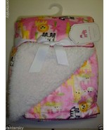 New Super Soft Sherpa Plush Baby Girl Blanket 30 x 40&quot; Safari Animals Pink - $26.94 CAD