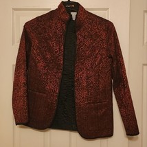 Chicos Jacket Burnout Paisley Embroidered Quilted Red Black Size 0 - £15.77 GBP