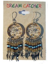 1 PAIR TAN DREAM CATCHER EARRINGS W SEED BEADS surgical steel womens EAR... - $6.60