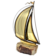 John Demott Brutalist Sailboat Brass Sails Sculpture Onyx Base VTG MCM S... - $24.99