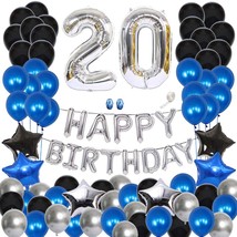 20 Birthday Party Supplies Silver Number 20 Foil Balloon Happy Birthday Banner B - £26.77 GBP