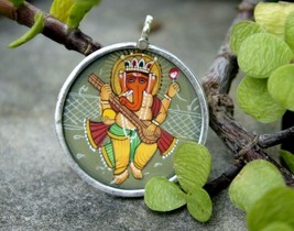 Handmade Hand Painted 925 Sterling Silver Miniature Ganesha Pendant 33mm... - £18.41 GBP