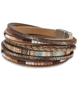 Leather Wrap Bracelets for Women, Boho Leopard Multi-Layer Crystal Beads... - $18.43