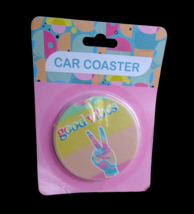 Multicolor Ceramic Good Vibes Peace Sign Car Coaster 60s Style Hippy Psychedelic - £5.43 GBP