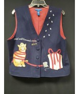 Karen Scott Sport Women&#39;s Vintage Embroidered Vest Navy Blue Size L 90s - €14,46 EUR