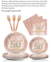 96 Pieces 50th Birthday Tableware Set for Pink Rose Gold 50th Birthday T... - $15.72