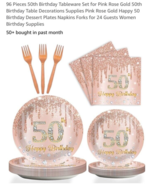 96 Pieces 50th Birthday Tableware Set for Pink Rose Gold 50th Birthday T... - €23,10 EUR