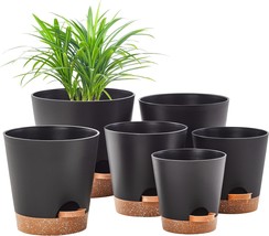 Faithland 6-Pack Black Self-Watering Planter Pots - 8-7, 6X6, 5X5, 5 Inch Flower - £29.72 GBP