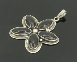 NAVAJO 925 Sterling Silver - Vintage Black Onyx Flower Motif Pendant - PT14898 - £75.34 GBP