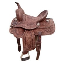 Western saddle 16&quot; on Eco- leather buffalo colour brown with drum dye  all size - £492.89 GBP