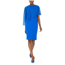 Calvin Klein Womens 12 Blue Asymmetrical Overlay Knee Length Dress NWT CZ40 - £52.04 GBP