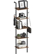 Tohomeor Industrial Bookshelf Wall Mounted 5-Tiers Ladder, Rustic Brown,... - £61.32 GBP