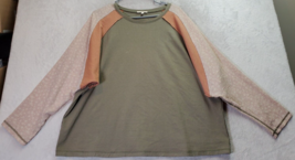 Easel Shirt Top Womens Medium Green Orange Pink Cotton Long Sleeve Round Neck - £19.55 GBP