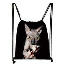 Sphynx Cat Print backpack woman canvas Drawstring Bag Ladies Leisure Travel Bags - £13.58 GBP