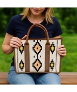 Leather Tote Bag, Aztec Boho Pattern Shoulder Purse, Rustic Handmade Cro... - $5,099.54 MXN