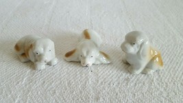 Set of 3 Adorable Matching White Brown Vintage Porcelain Poodle Dogs Puppies - £10.21 GBP