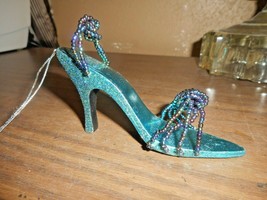 Christmas Tree Ornament Turquoise Sparkly Twisted Beaded High Heel Shoe Slip On - £9.86 GBP