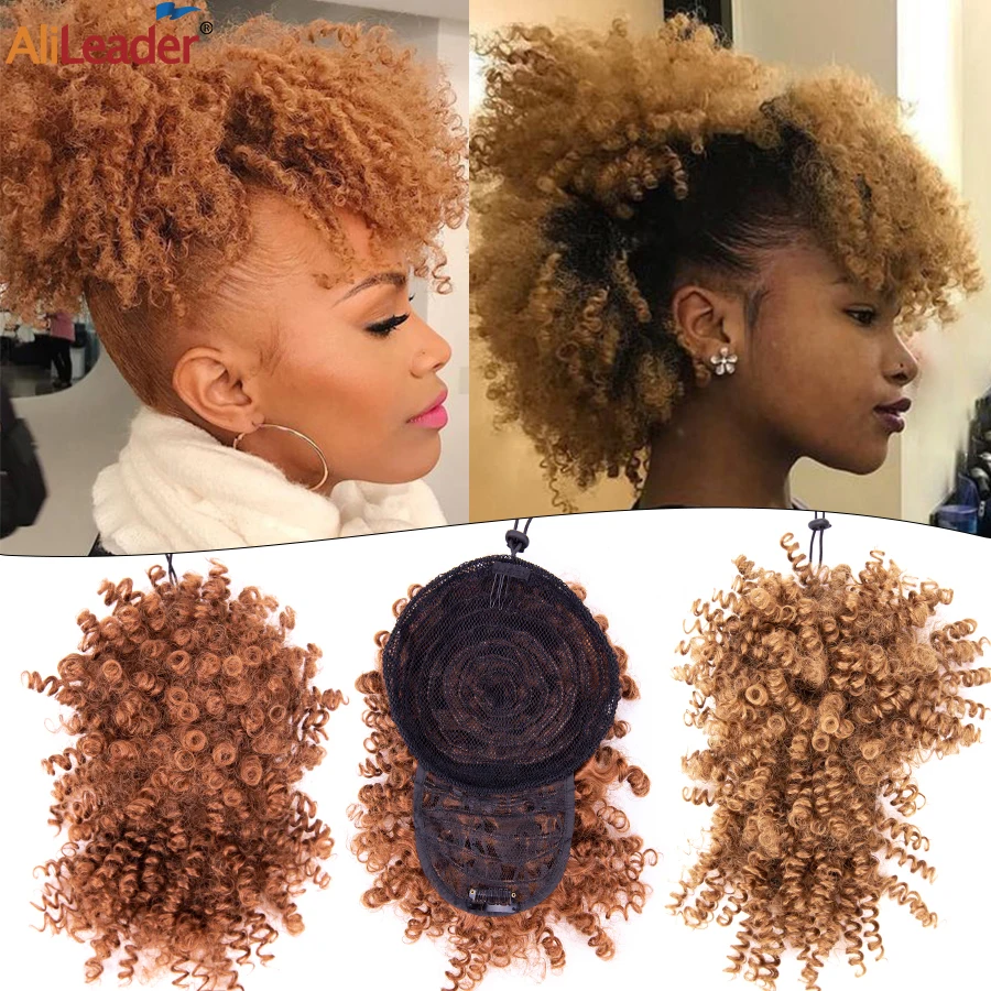 Alileader Afro Curly Bangs Adjustable Drawstring Ponytail With Bangs Non... - £12.39 GBP