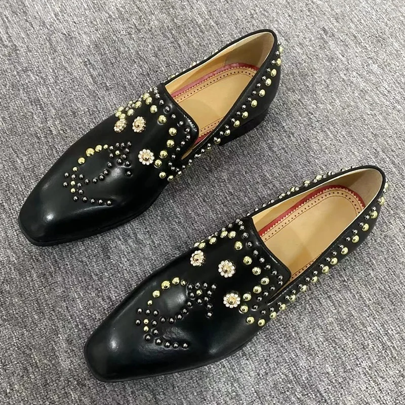 Ck genuine leather shoes men luxury beaded rivets loafers slip on flats dress shoes men thumb200