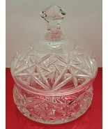 Vtg Antique Etched Star Clear Heavy Crystal Glass Lidded Candy Dish Xmas... - $922.63 MXN