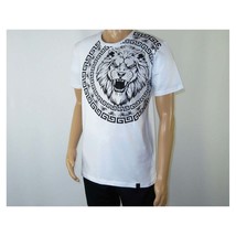 Mens PLATINI Sports Shirt With Rhine Stones Lion Medallion Chain SS3612 White image 2
