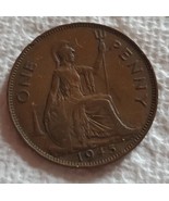 1945 United Kingdom 1 penny One Pence coin Great Britain UK British Engl... - $4.95