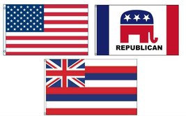 Lot of 3 Flags: USA, Hawaii State and Republican 3&#39;x5&#39; Polyester Flag - £13.88 GBP
