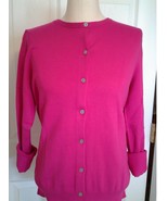 Lands End  Women&#39;s LS Supima Crew Cardigan Sweater Brilliant Fuchsia New - $756.95 MXN