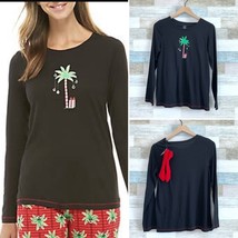 HUE Candy Palm Christmas Pajama Top Tee With Slippers Black Red Womens S... - £11.63 GBP