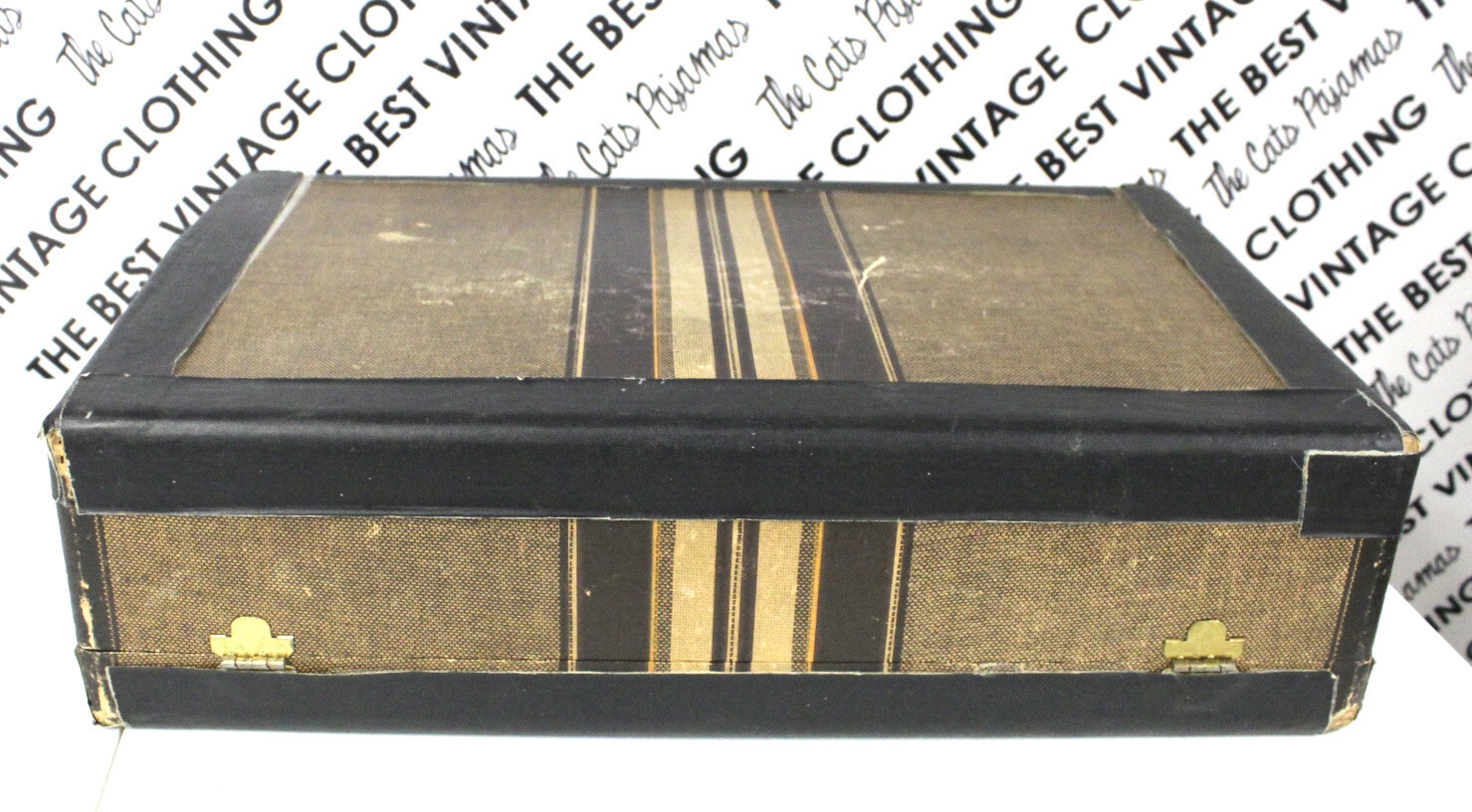 ANTIQUE VTG Worcester T&S 1940s TWEED STRIPED 21" SUITCASE Distressed Hardside Item image 6