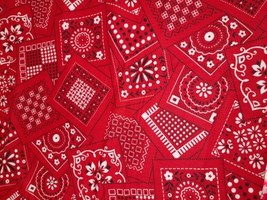 Vintage Red Bandana Print Cotton Fabric ~ Very Nice ~ 36&quot; x 5 yards ~ Continuous - £38.62 GBP