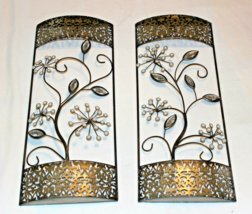 Pair 24” X 10” X 2” Deep 3D Silver Brushed Metal Filigreed Floral Wall Art Decor - £32.14 GBP